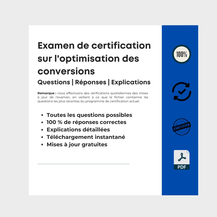 Image montrant la couverture de l'ebook intitulé Examen de certification sur l'optimisation des conversions